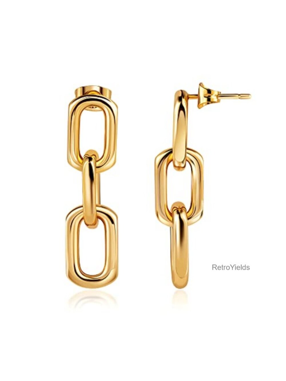 18K Gold Plated Symmetrical Drop Chain Earrings for Women